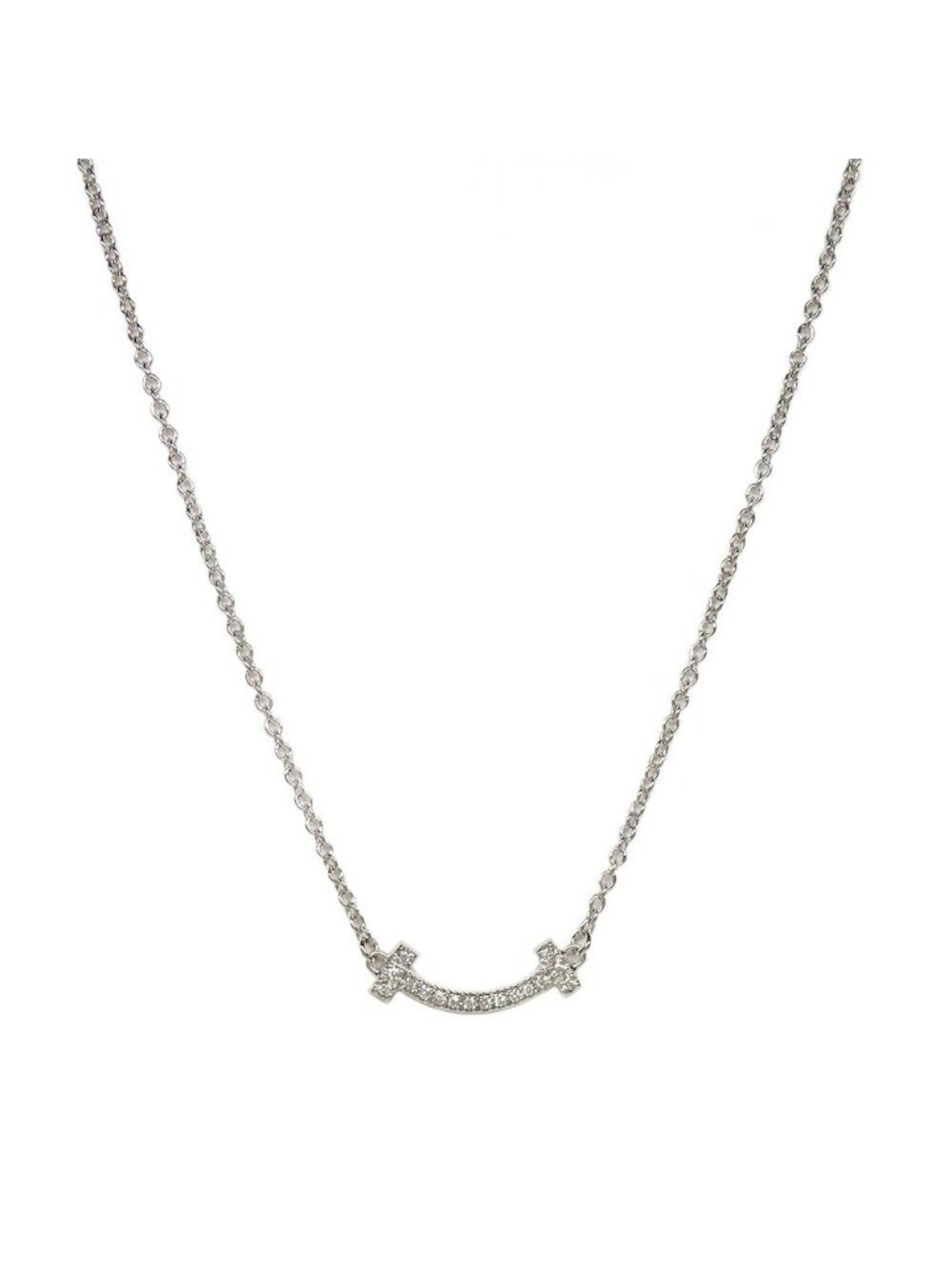Tiffany & Co T Smile Mini Diamond Pendant 18K White Gold